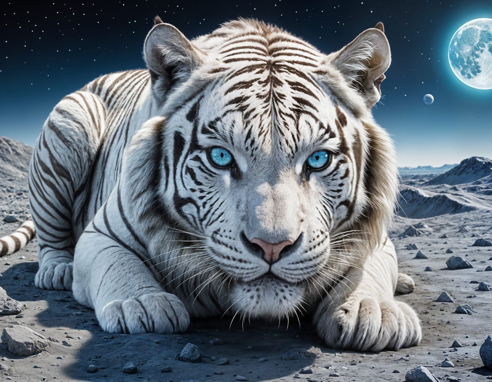 White Tiger on the Moon in 8K