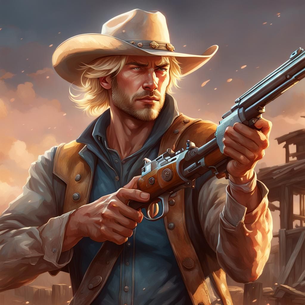Young Cowboy Portrait in Hyperdetailed Art Style