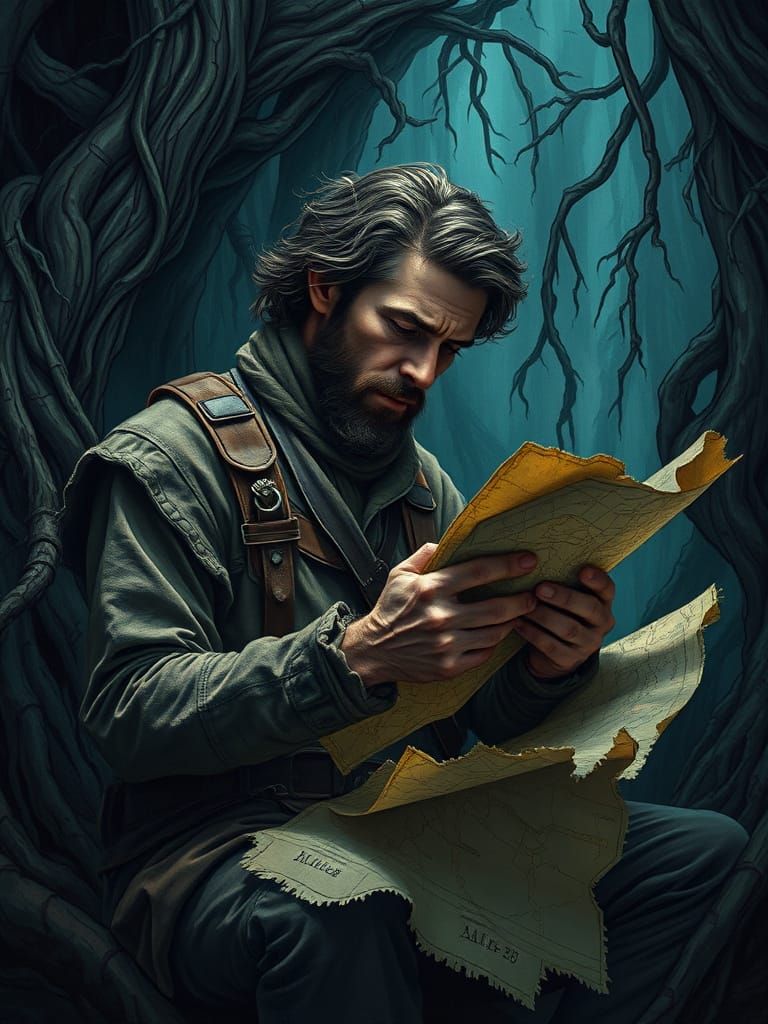 Mystical Forest Map Drawing in Hyper-Realistic Style