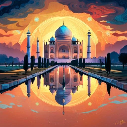 Bioluminescent Taj Mahal with Luminous Colors