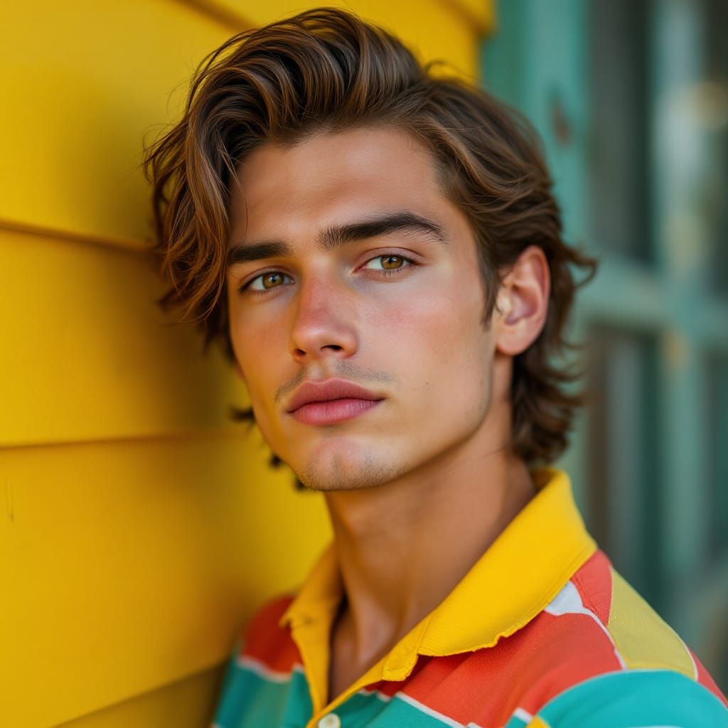 Handsome 18-Year-Old Man with Wavy Brown Hair