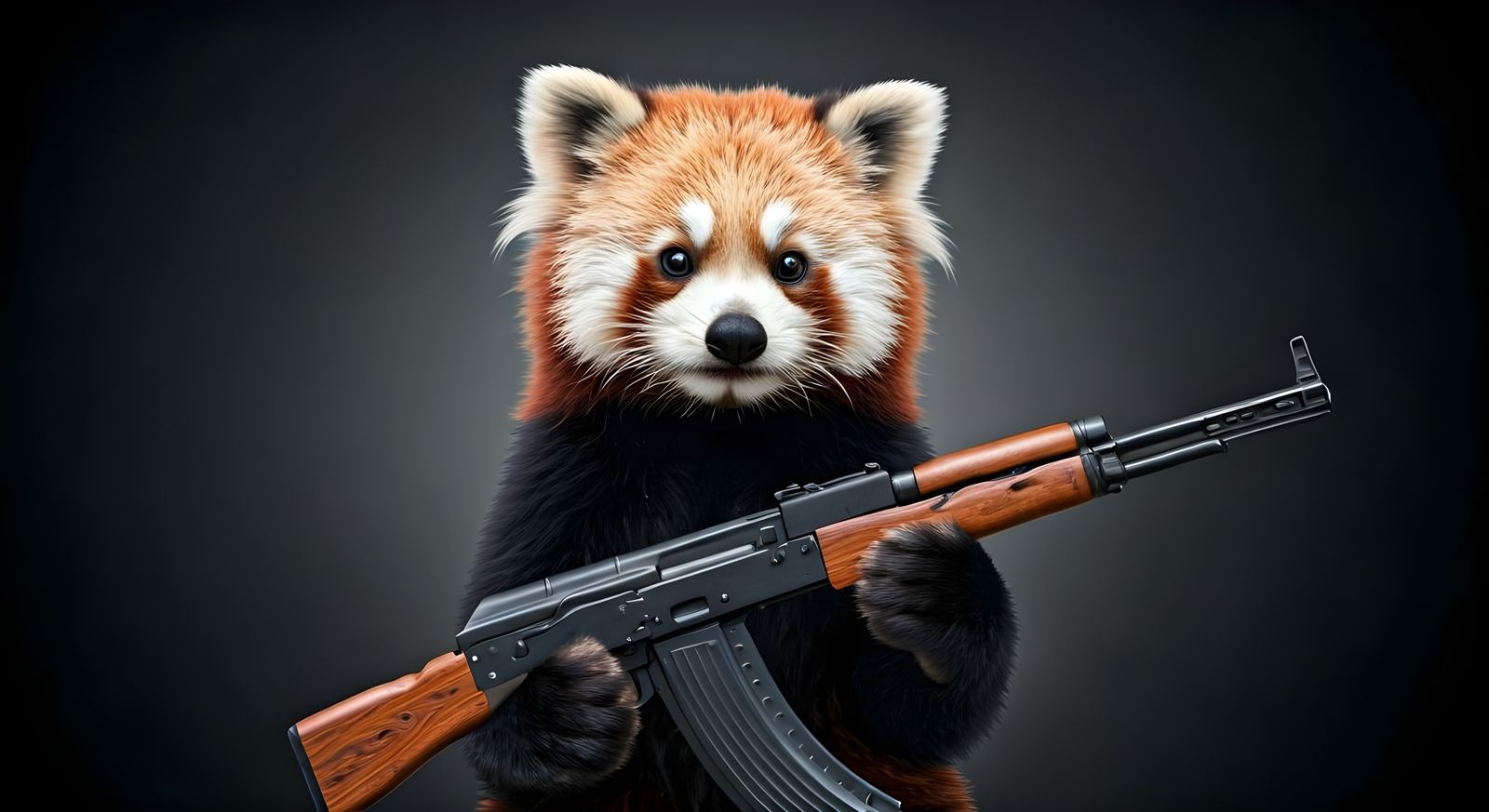 Photorealistic Red Panda Holding an AK47