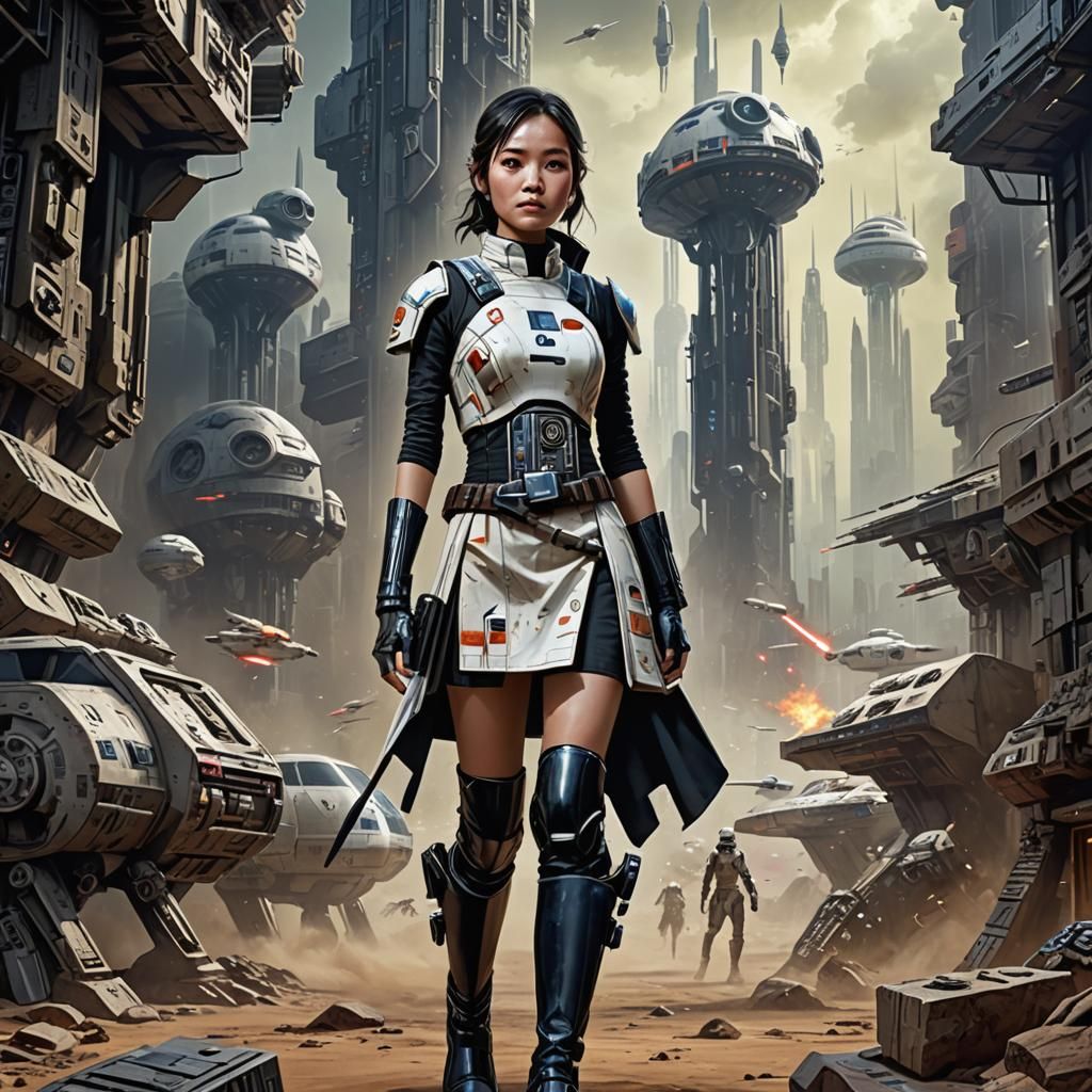 Sci-Fi Model on Book Cover, Detailed Matte Painting