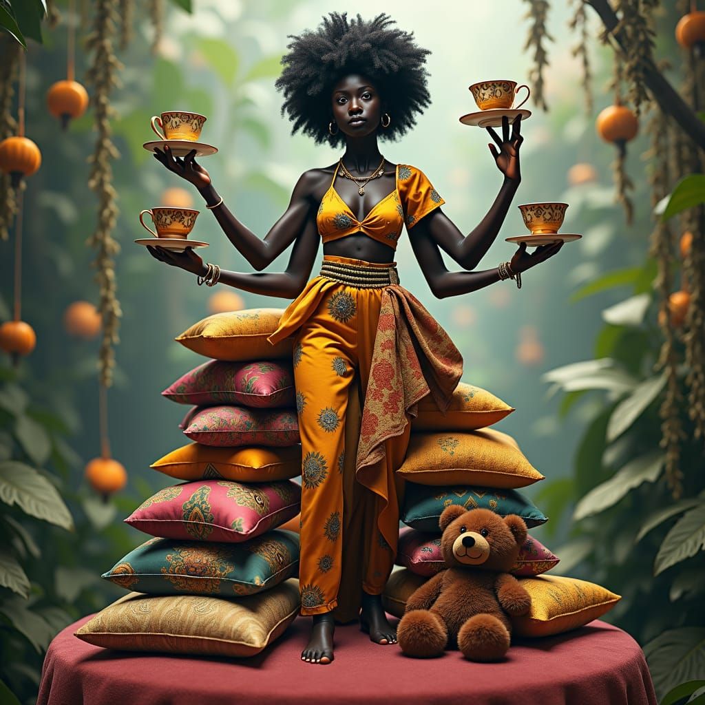 Four-Armed Woman on Pillow Pedestal, Fantasy Concept Art