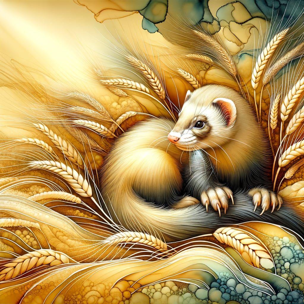 Whimsical Ferret in Golden Barley Field