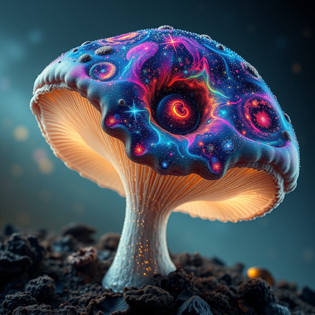 Cosmic Mushroom Masterpiece in Vibrant Galaxies