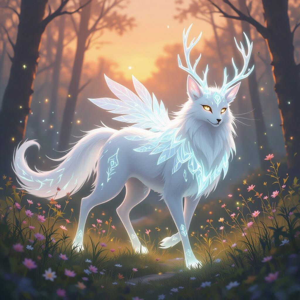 Mythical Feline Creature in Anime Style