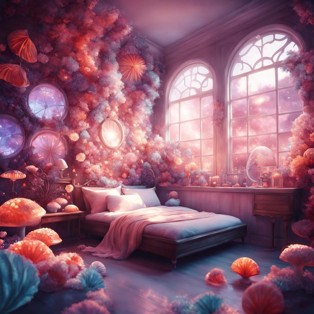 Cute Mermaid Sleeping in Shell, Candy Art Style