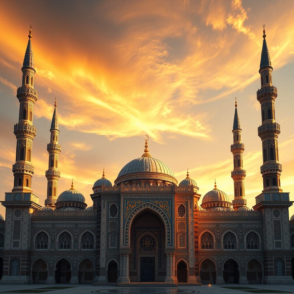 Ethereal Palestinian Mosque in Warm, Golden Light