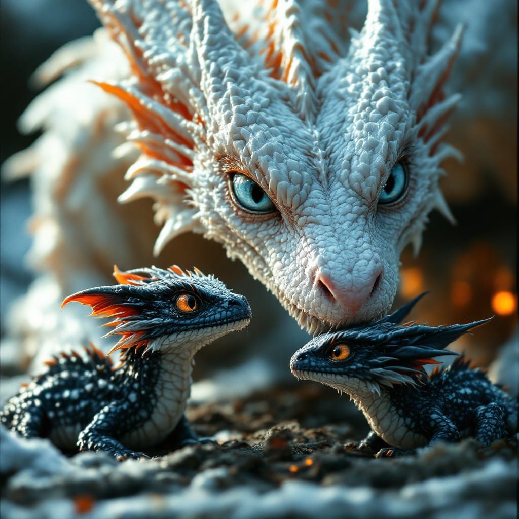 Frost Dragon Nurtures Fire Dragon Hatchlings