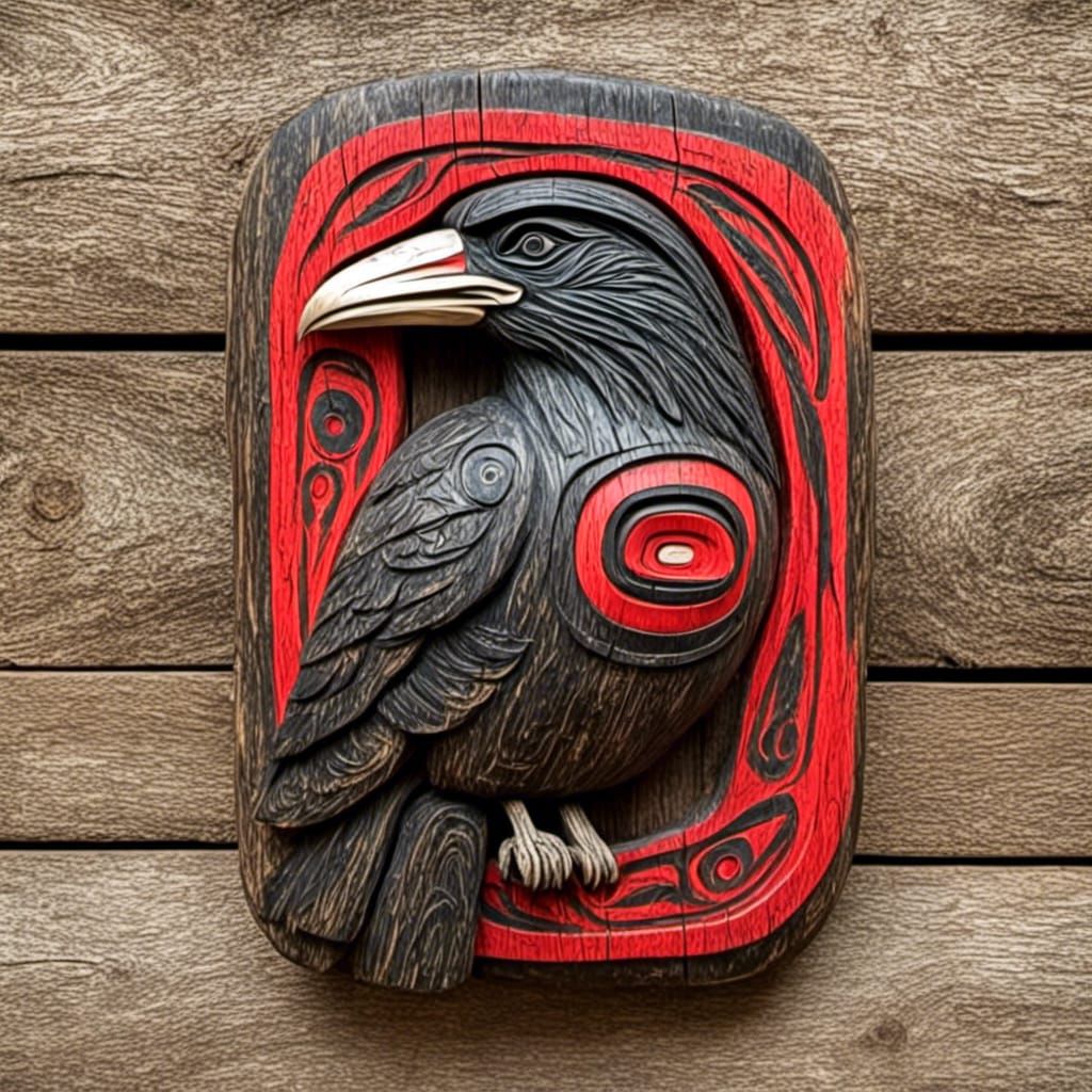 Detailed Raven Sculpture in Haida Style