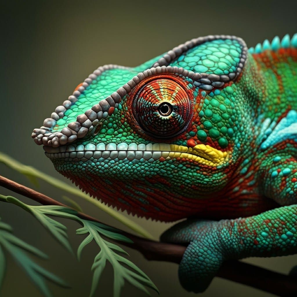 Hyperrealistic Chameleon Portrait with Vibrant Colors