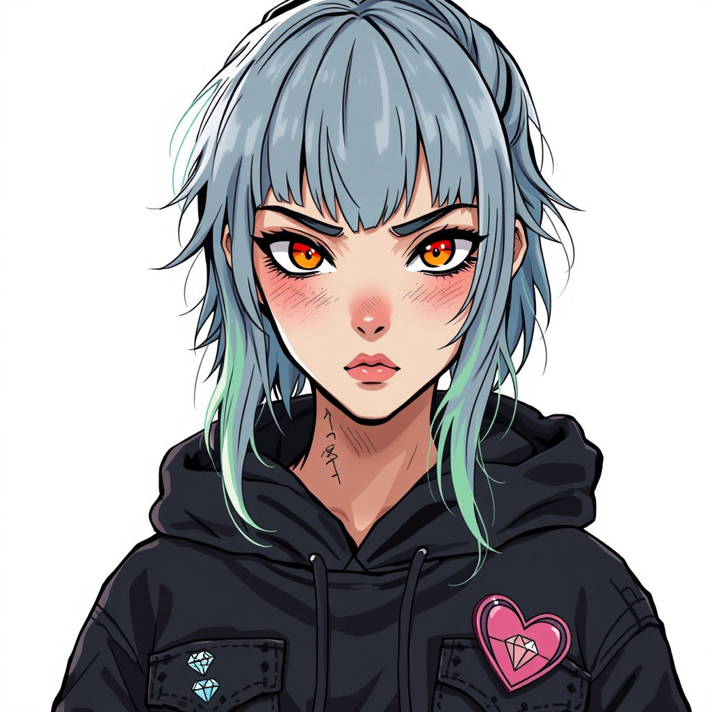 Edgy Woman with Ombre Hair in Anime Style