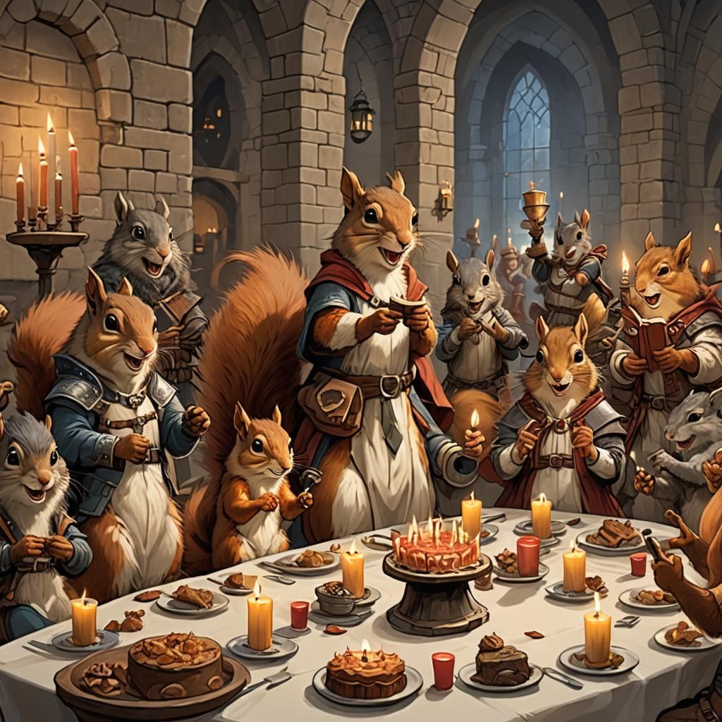 Squirrels Throw a Birthday Party in Castle Hall