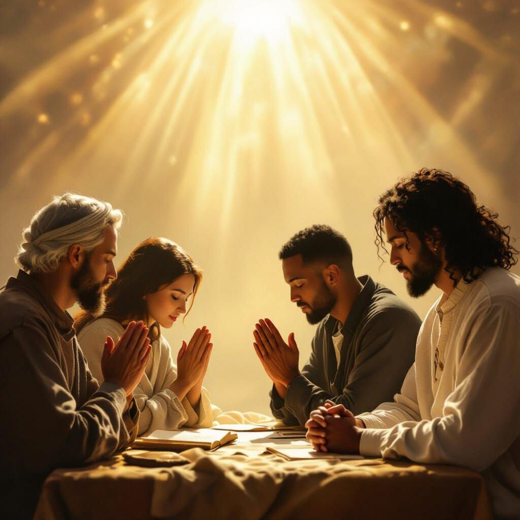 Christians in Prayer Bathed in Ethereal Golden Light