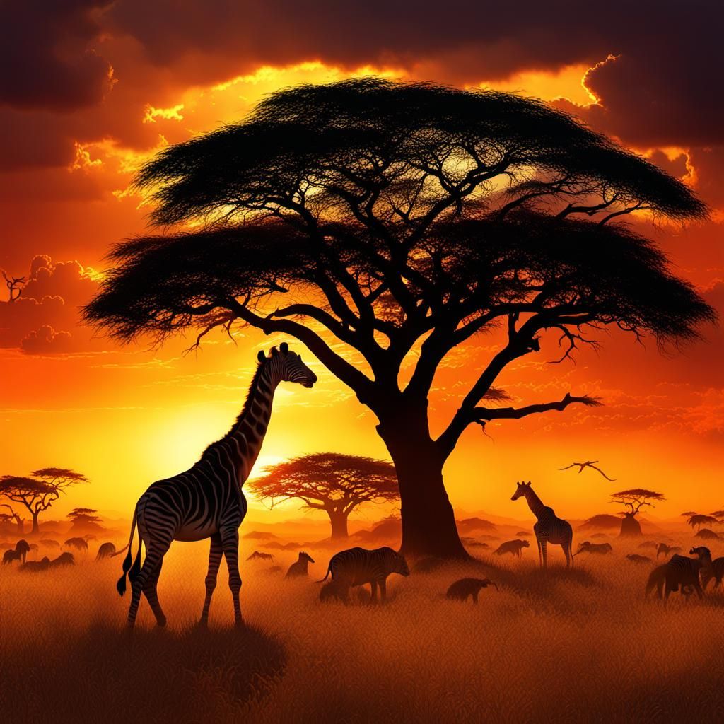 Serengeti with an African sunset