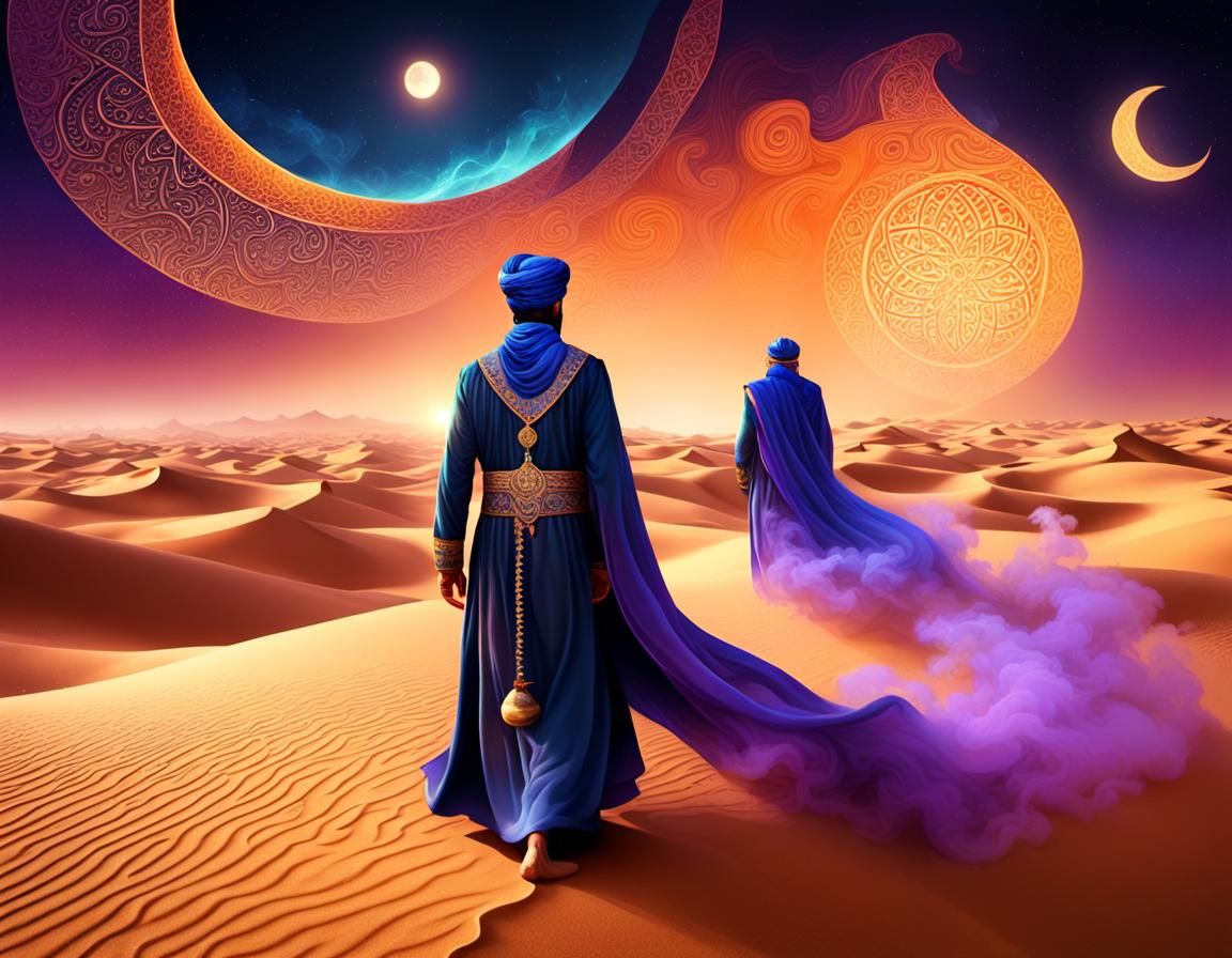 Surreal Arabian Nights Sultan in Mystical Desert