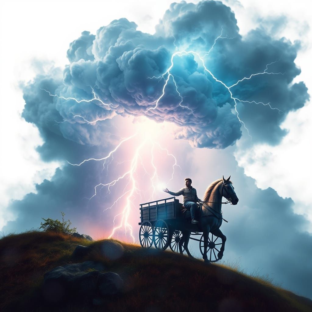 Surreal Thunder God Forms Landscape in Digital Painting
