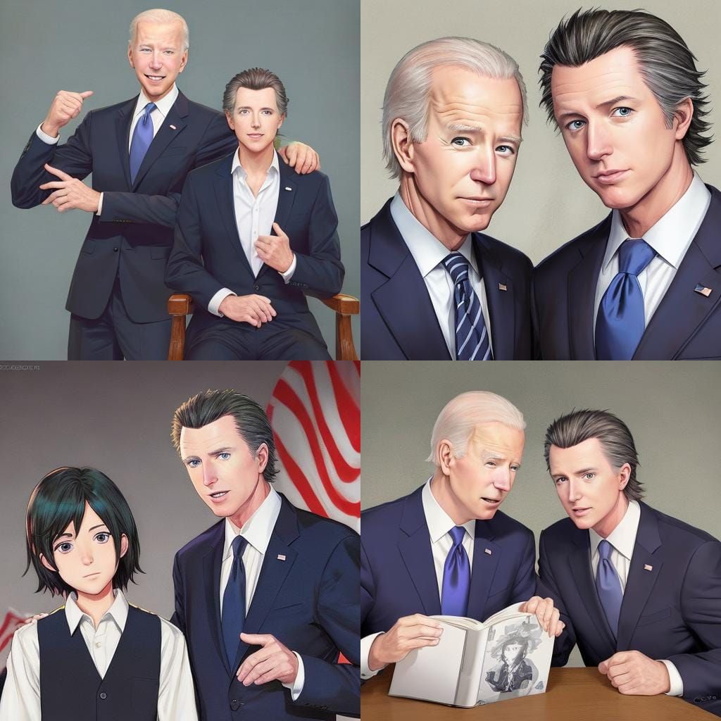 Joe Biden and Gavin Newsom in Anime Style