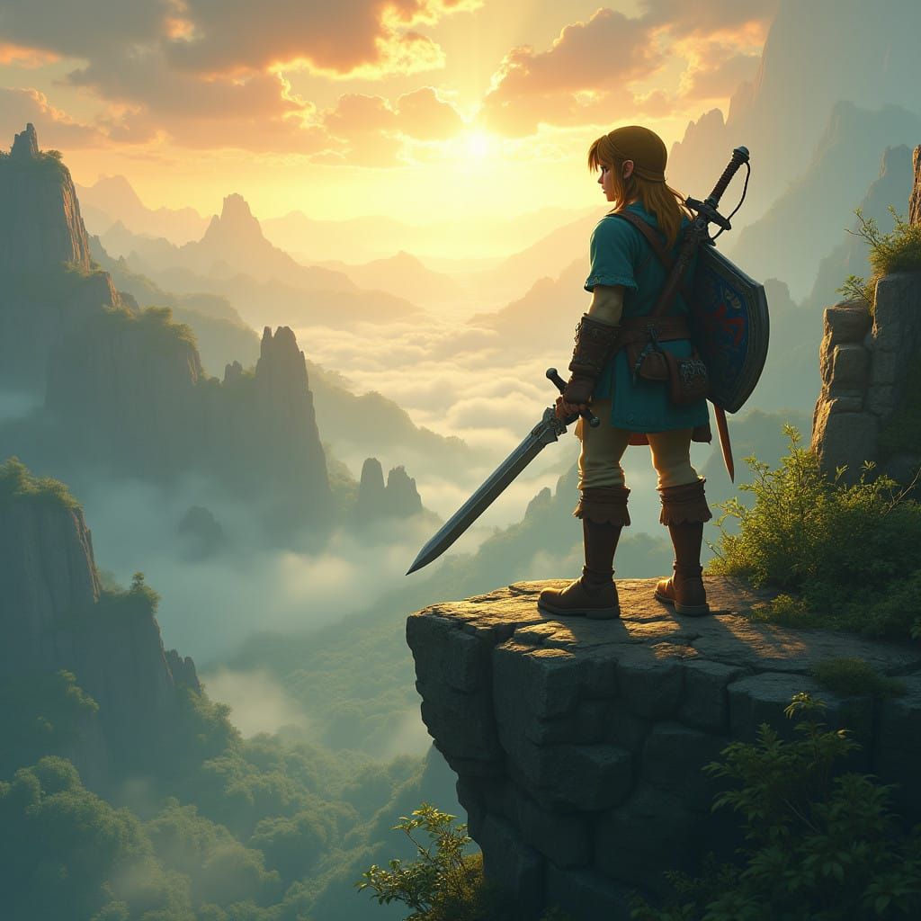Heroic Link Stands Ready in Dawn-Lit Hyrule