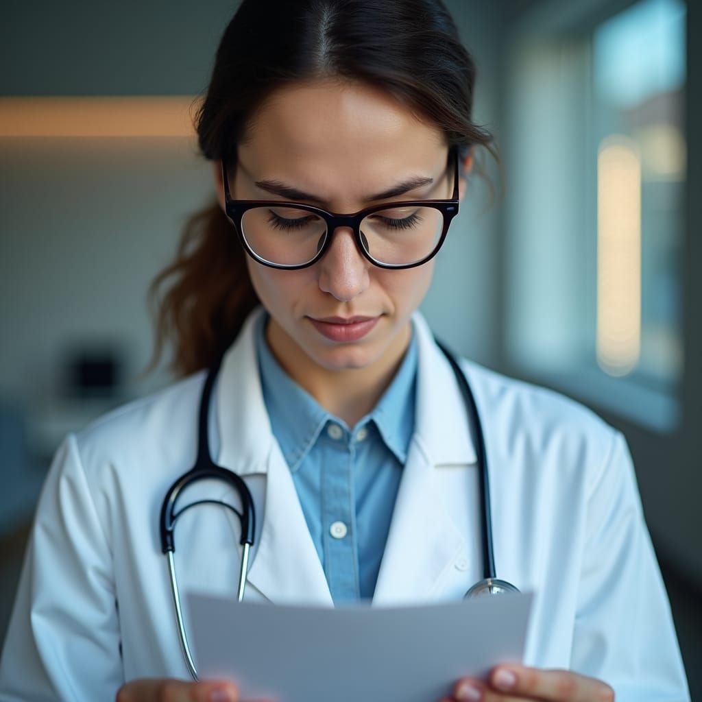 Doctor Squinting at Fine Print: Studio Portrait