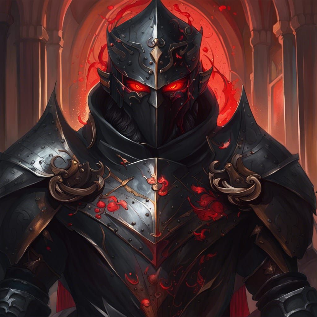 Medieval Black Knight with Red Eyes Portrait