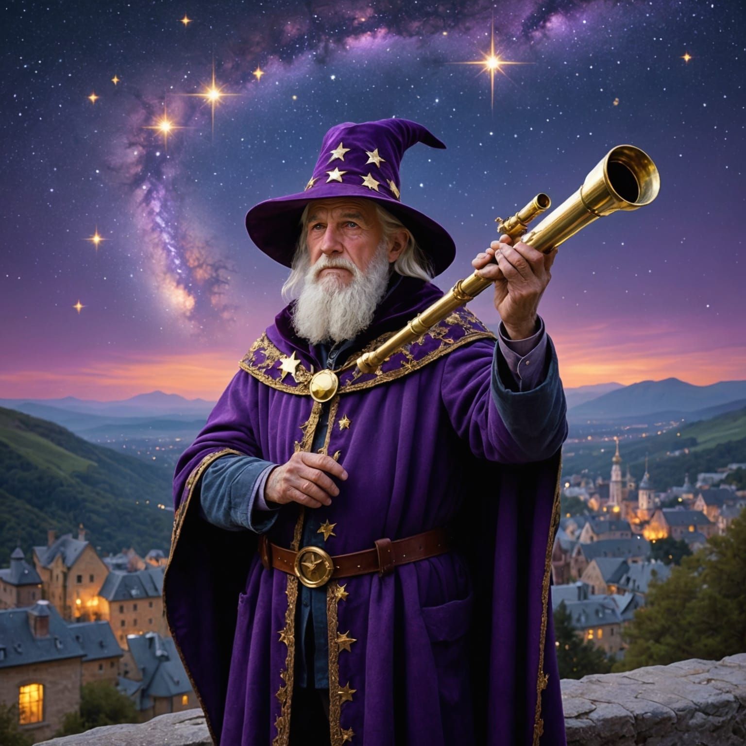 Whimsical Old Man Gazing at Starry Night