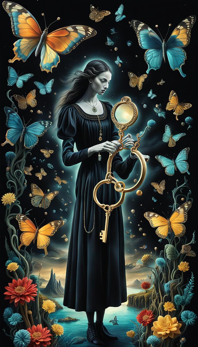 Floating Keys in Dreamlike Surrealist Landscape