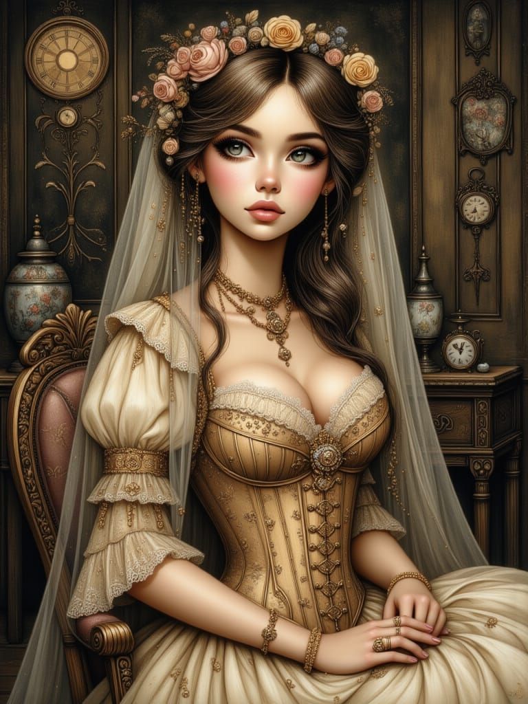 Elegant Woman in Pre-Raphaelite Style Gown