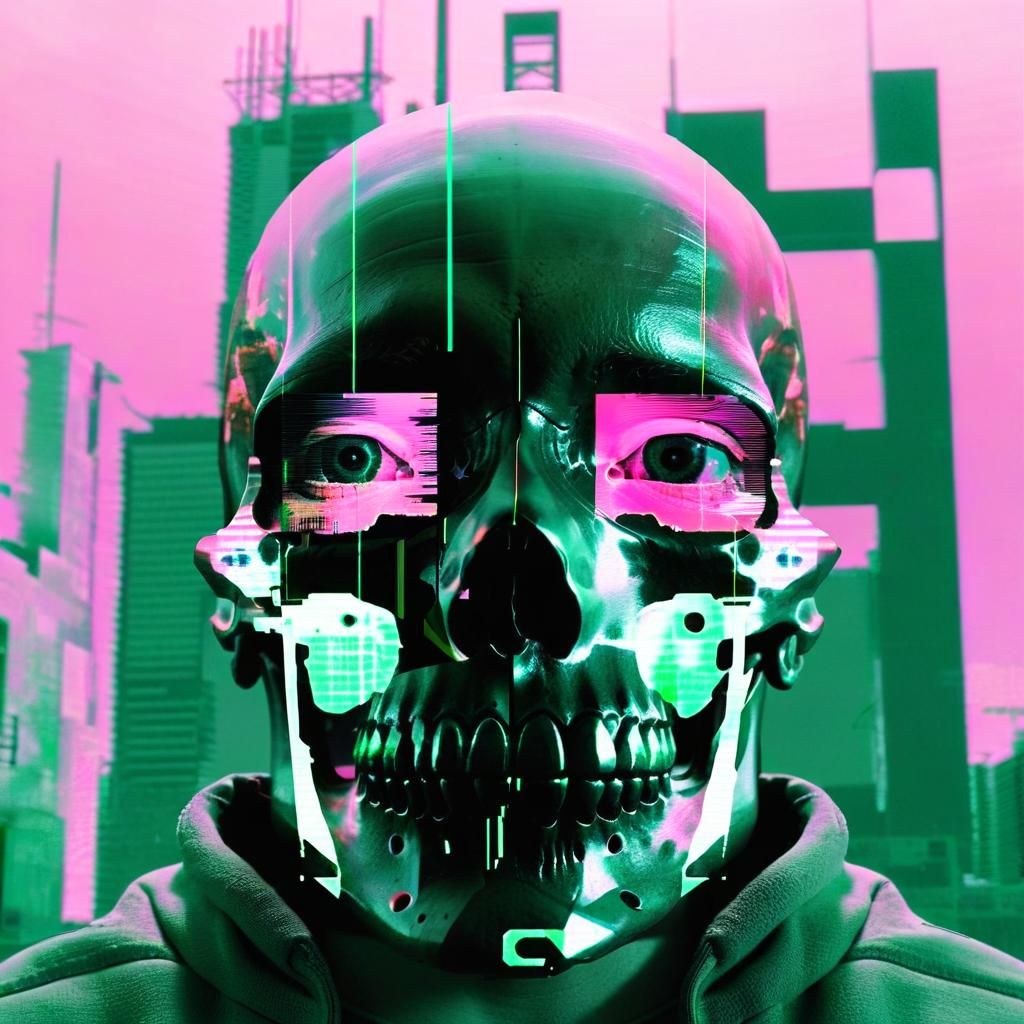 Cyberpunk Glitch Skull