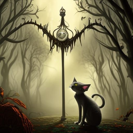 Gothic Cat in Tim Burton Style