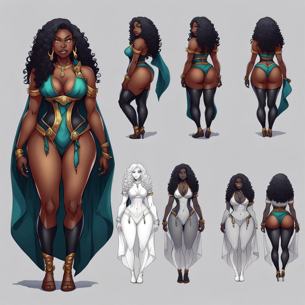 Character Design Sheet: Curvy Black Mage in Pencil
