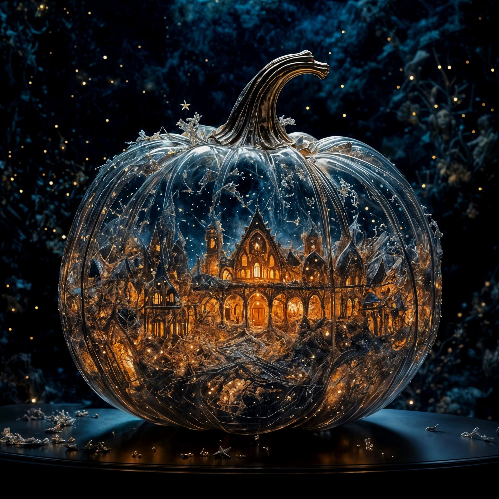 Intricate Glass Pumpkin with Constellation Explosion
