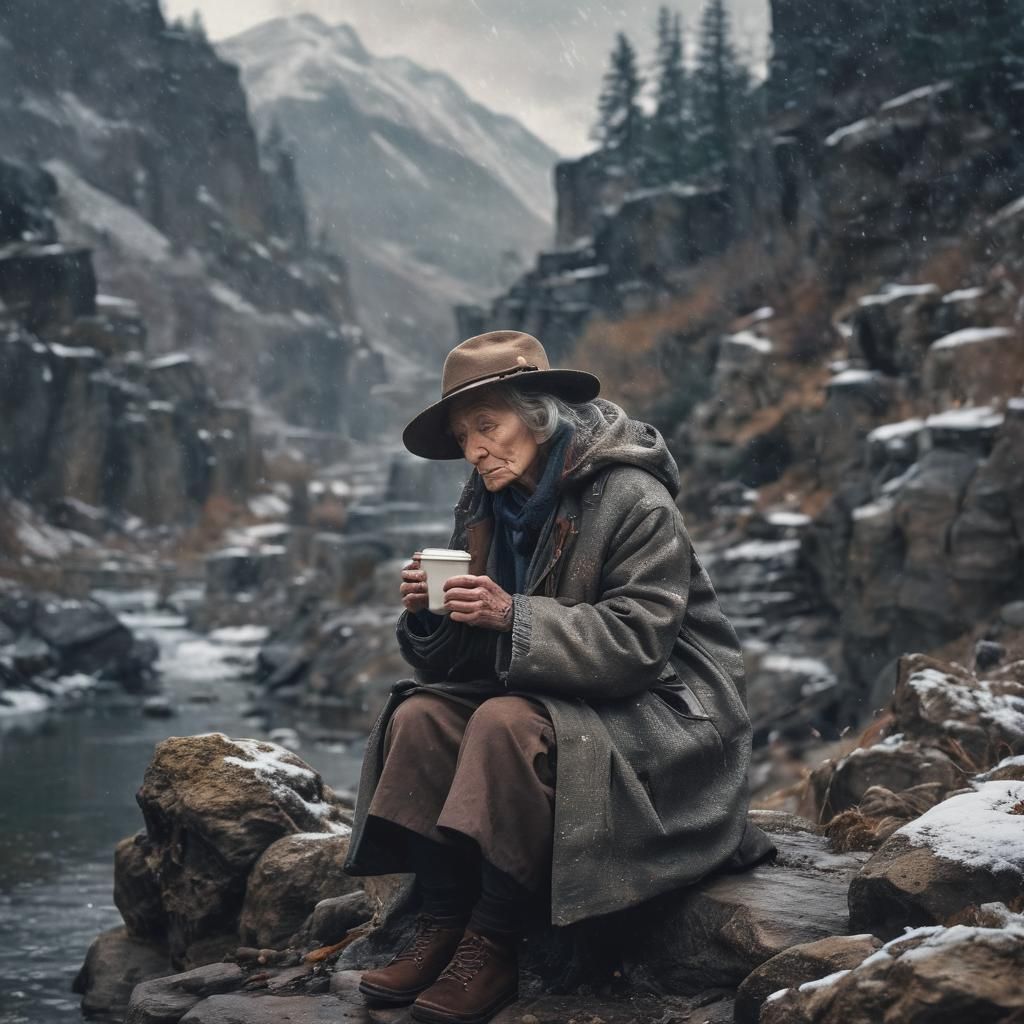 Eerie Dystopian Outerspace Mountain Scene in Surrealism Styl...