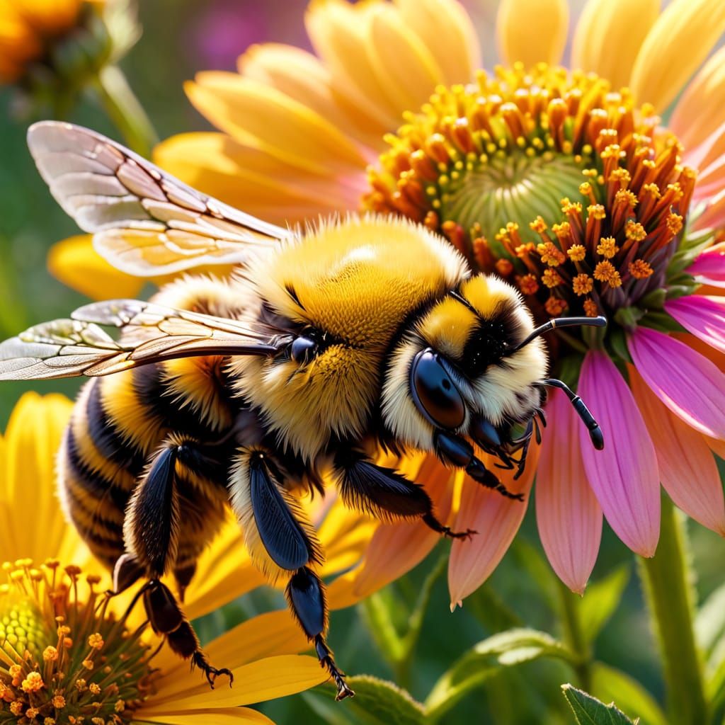 Bumblebee Sleeps on Flower: Vibrant Digital Art