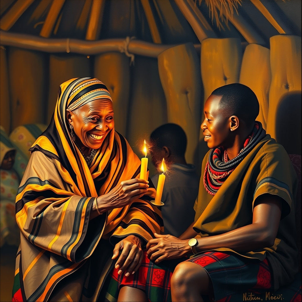 Mosotho Grandmother Giving Candles in Impressionist Style