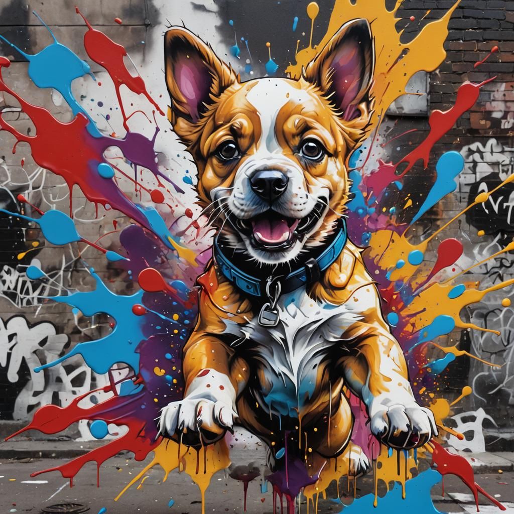 Hyper Speed Puppy in Graffiti Street Art