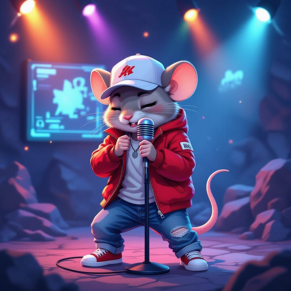 Shy Mouse Singer on Stage in Anime Style