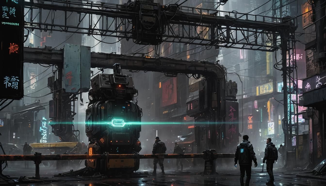 Cyberpunk Street Scene in Neon Graffiti Style