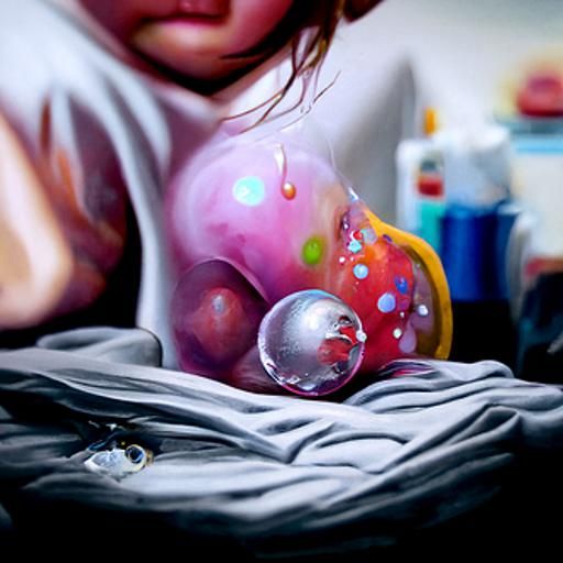 Crying Girl in Bubbles: Hyperrealistic Matte Painting
