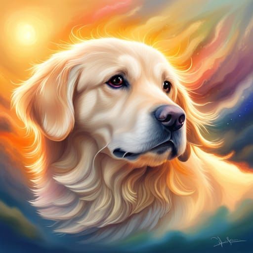Ethereal Golden Retriever in Heavenly Clouds
