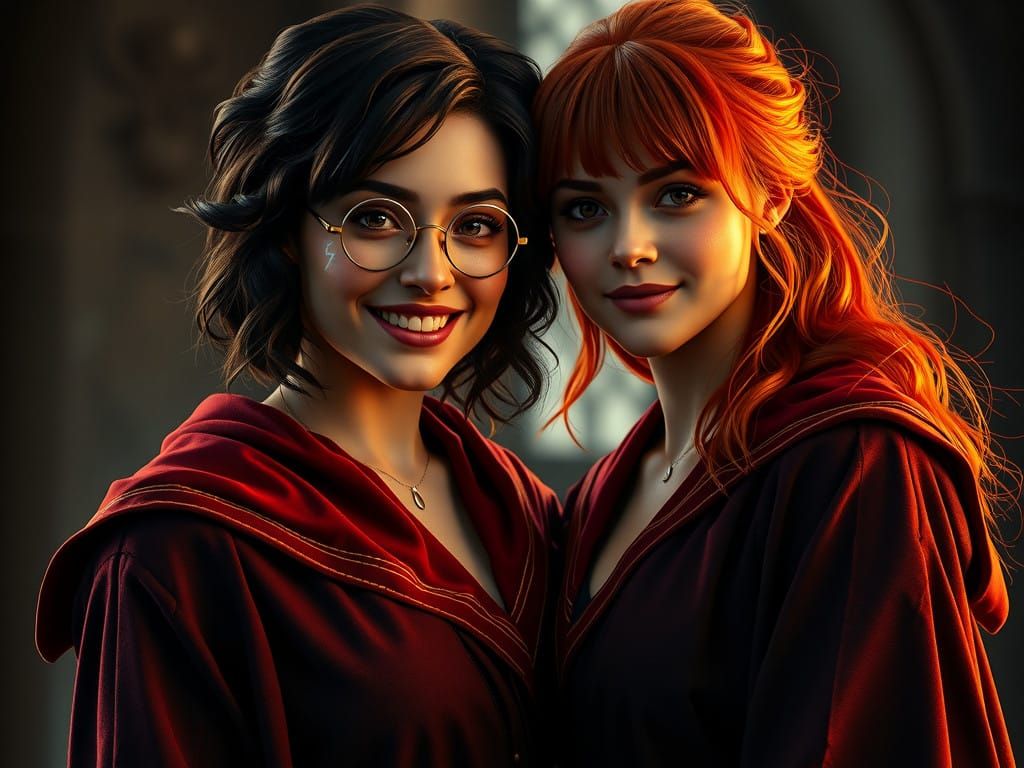 Regal Woman Wizards in Harmony, Dark Fantasy Style