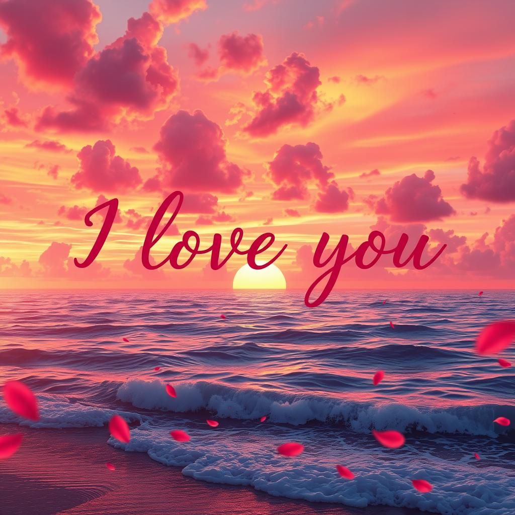 Romantic Sunset with 'I Love You' Clouds
