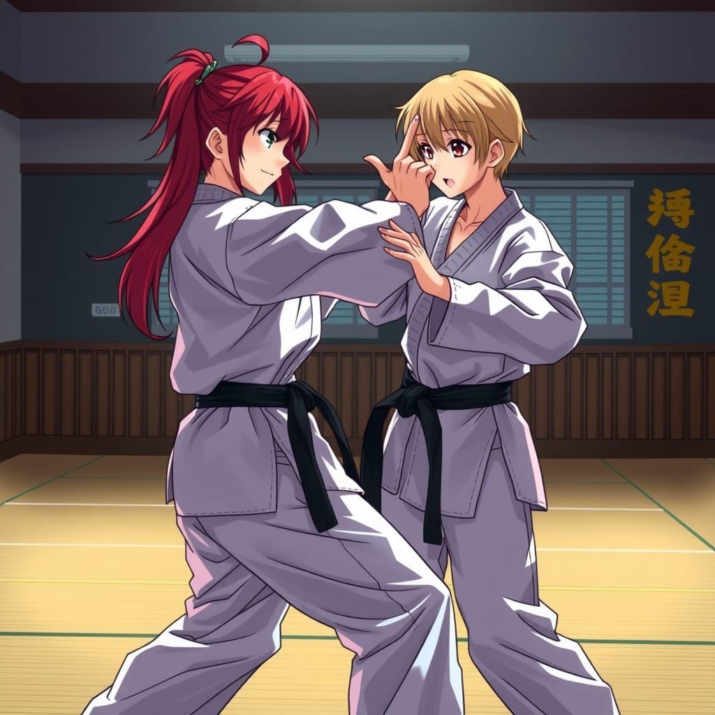 Japanese Women Sparring in Anime Style