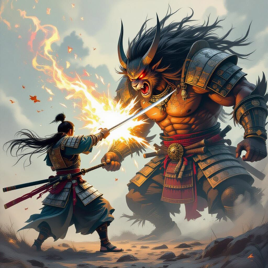 Samurai Warrior Unleashes Primal Beast Power