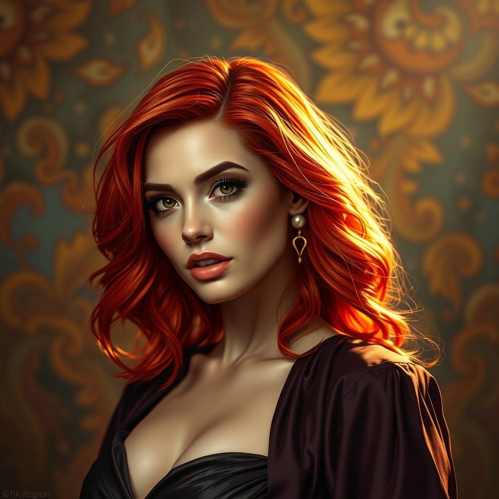 Stunning Woman with Fiery Red Hair in Hyperrealism