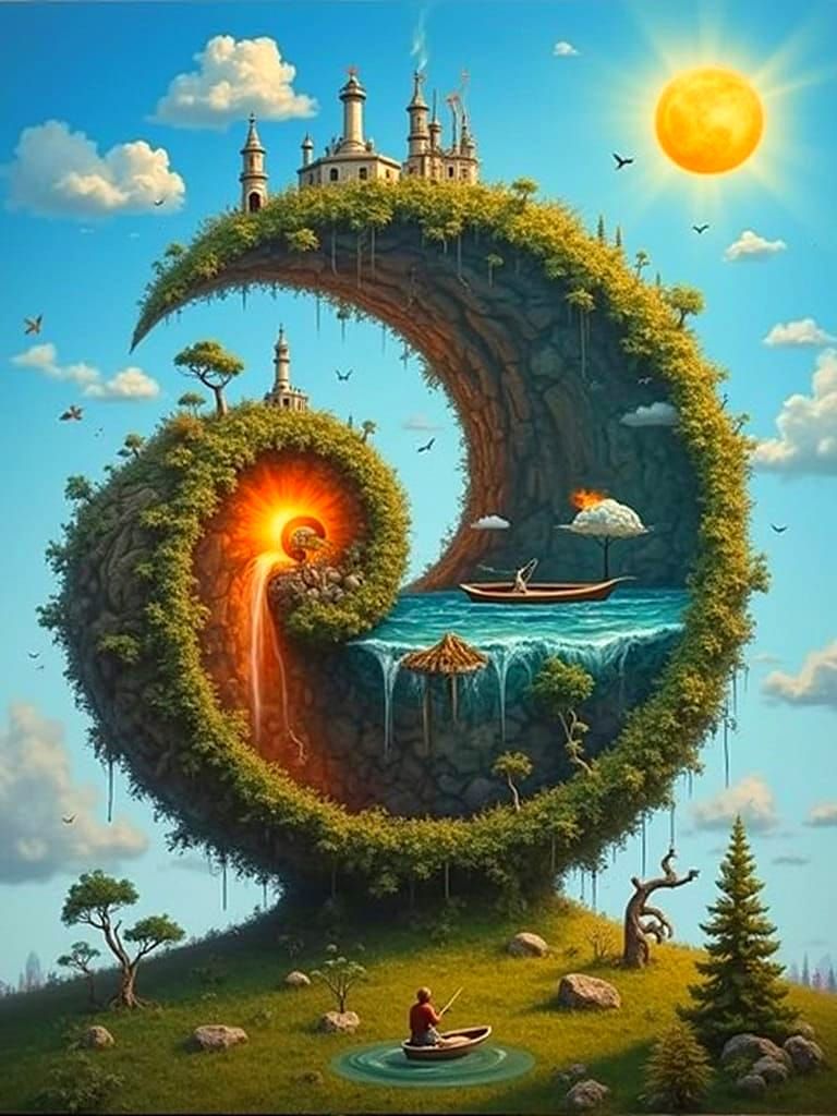 Surreal Stargate Cloudscape with Bonsai and Lighthouses