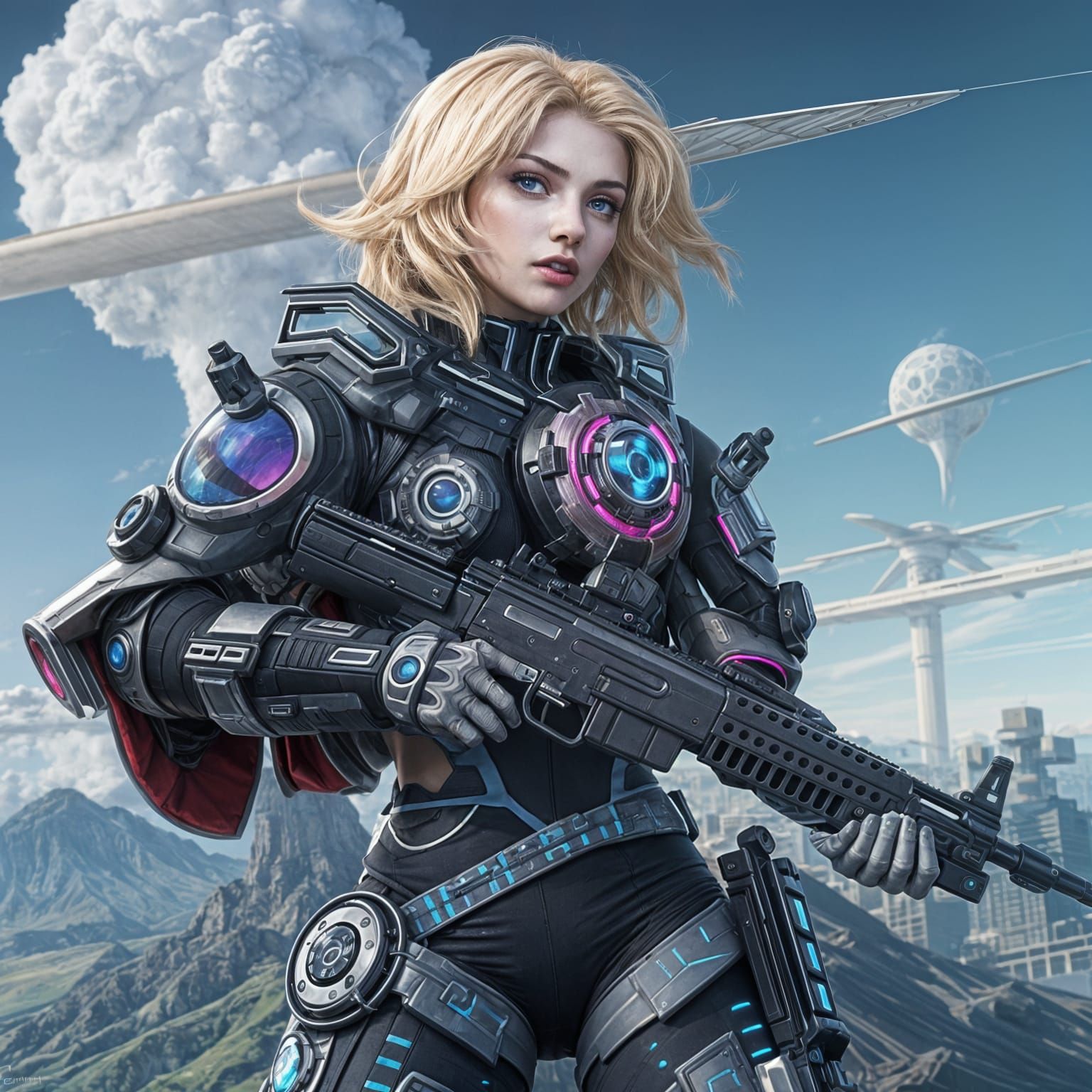 Cyber Soldier in Futuristic Glamour