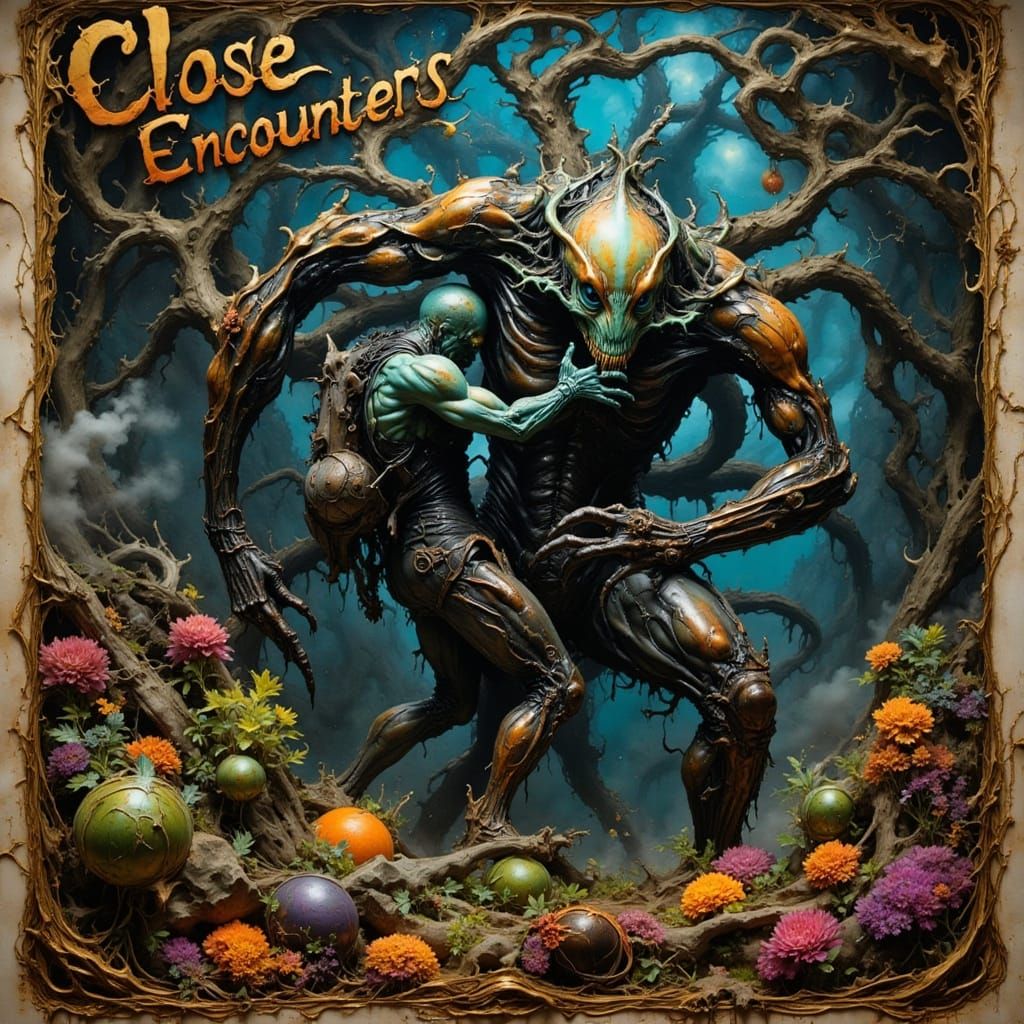 Surreal Battle Scene in a Vibrant, Fluorescent Forest