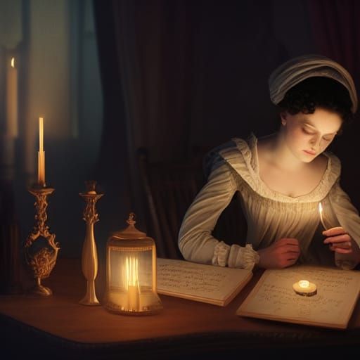 18th Century Woman Writing by Candlelight